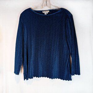 Lanalee shimmering dark blue stretch top with ¾ sleeves